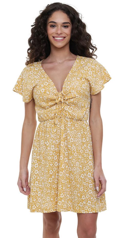 Vestido Roxy Simple Thoughts Ochre Woodblock Ditsy