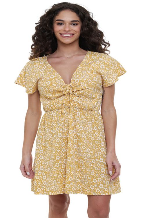 Vestido Roxy Simple Thoughts Ochre Woodblock Ditsy