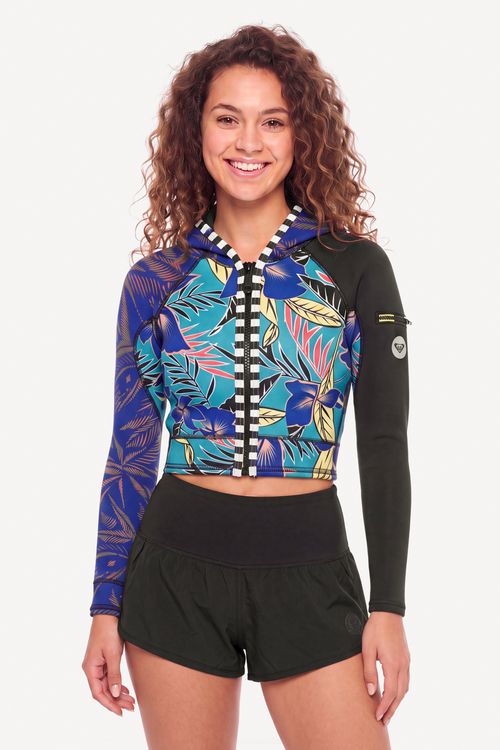 Jaqueta Roxy Pop Surf Polynesia Imp Pop Floral/Dark Jade